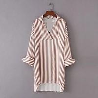 Women\'s Going out Casual/Daily Simple Street chic Fall Winter Shirt, Solid Shirt Collar Long Sleeve White Cotton Medium