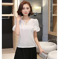 womens casualdaily simple blouse solid round neck short sleeve cotton