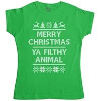 womens funny christmas t shirt merry christmas ya filthy animal
