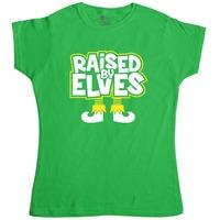 Womens Funny Christmas T Shirt - Raised By Elves