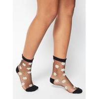 Womens Daisy Sheer Socks, Black