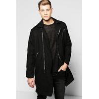 Wool Look Mac With Multi Zips - black