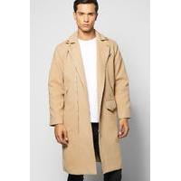 Wool Look Mac With Multi Zips - camel