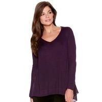 Women\'s Ladies v-neck long sleeve purple pleat back stretch knit jumper