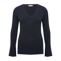 Women\'s Ladies plain cotton blend fine knit long flared Split sleeve v neck jumper
