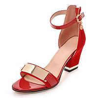 Women\'s Sandals Spring Summer Fall Club Shoes Leatherette Party Evening Dress Casual Chunky Heel Metallic toe Zipper Black Red
