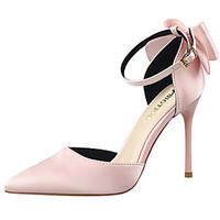 Women\'s Heels Spring Summer Fall Comfort Club Shoes Light Up Shoes Leather Dress Party Evening Stiletto Heel Bowknot BuckleBlack Pink
