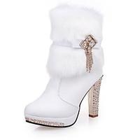 Women\'s Boots Winter PU Casual Chunky Heel Sparkling Glitter White Black