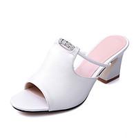 Women\'s Sandals Slingback PU Summer Fall Dress Casual Chunky Heel White Black 2in-2 3/4in