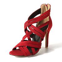 Women\'s Sandals Spring Summer Fall Club Shoes Fleece Wedding Party Evening Dress Stiletto Heel Zipper Blue Red Black