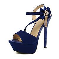 Women\'s Shoes Faux Suede Stiletto Heel Heels/Peep Toe/Platform Sandals Party Evening/Dress Black/Blue
