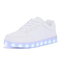 Women\'s Sneakers Comfort Light Up Shoes Leather Spring Summer Fall Winter Casual Comfort Light Up Shoes Lace-up LED Flat Heel White Black