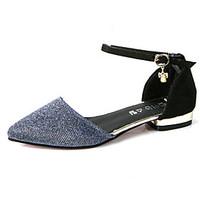 womens shoes glitter buckle flat heel comfort pointed toe flats office ...