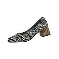 Women\'s Heels Comfort PU Spring Summer Casual Dress Comfort Plaid Chunky Heel Black/White 1in-1 3/4in