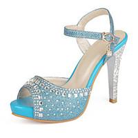 Women\'s Shoes Heel Heels / Peep Toe / Platform Sandals / Heels Party Evening / Dress / Casual Blue / Silver / YX-5