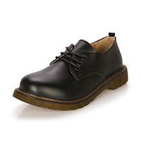 womens oxfords winter comfort leather casual flat heel lace up black b ...