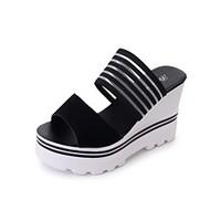 Women\'s Sandals Club Shoes Leatherette Summer Outdoor Dress Casual Walking Wedge Heel Black Almond 2in-2 3/4in