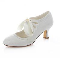Women\'s Shoes Stretch Satin Chunky Heel Heels / Round Toe Heels Wedding / Party Evening / Dress Purple / Ivory / White