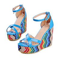 womens sandals summer comfort ankle strap pu dress casual wedge heel b ...