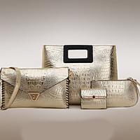 Women PU Barrel Shoulder Bag / Tote / Clutch - Gold / Silver / Black