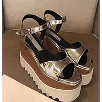 Women\'s Sandals Comfort PU Spring Casual Silver Black Gold 2in-2 3/4in