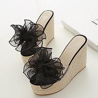 Women\'s Transparent Silicone Casual Wedge Heel Flower Black Pink Beige