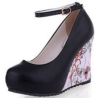 womens shoes wedge heel round toe flower printed platform pumps more c ...