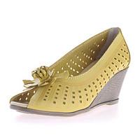 Women\'s Summer Leather Casual Wedge Heel Hollow-out Black Yellow Beige