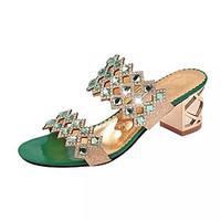 Women\'s Sandals Summer Comfort PU Dress Chunky Heel Crystal / Crystal Heel Blue / Green / Red Others