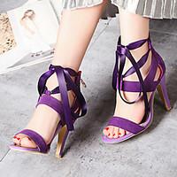 Women\'s Sandals Spring Summer Fall Fleece Dress Casual Party Evening Stiletto Heel Lace-up Black Purple Red Blue