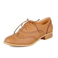 womens shoes leather chunky heel round toe oxfords with lace up casual ...