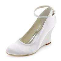 Women\'s Shoes Stretch Satin Spring / Fall Wedges Heels Wedding / Party Evening / Dress Wedge Heel Buckle White