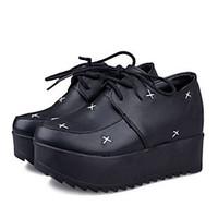 Women\'s Shoes Preppy Style Wedge Heel Creepers Round Toe Fashion Sneakers Outdoor / Casual Black