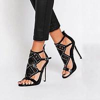 womens shoes leatherette stiletto heel open toe sandals dress black