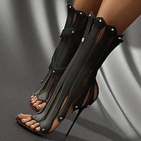 Women\'s Shoes Leatherette Stiletto Heel Heels / Peep Toe Sandals / Heels Party Evening / Dress / Casual Black / White