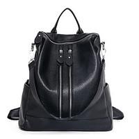 Women Backpack Cowhide All Seasons Casual Black Pool