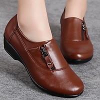 Women\'s Shoes Leisure Zipper Wedge Heel Comfort / Round Toe Oxfords Casual Black / Brown