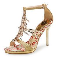 Women\'s Sandals Club Shoes PU Glitter Wedding Party Evening Dress Stiletto Heel Rhinestone Silver Rose Gold