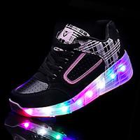 Women\'s Sneakers Spring Fall Comfort PU Outdoor Flat Heel Lace-up LED Black Pink Skiing Shoes