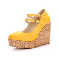 womens spring summer fall leatherette casual wedge heel buckle yellow  ...