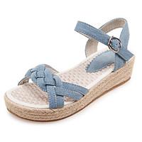 Women\'s Sandals Spring Summer Fall Denim Office Career Dress Casual Flat Heel Buckle Dark Blue Light Blue