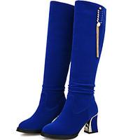 Women\'s Boots Spring / Fall / Winter Fashion Boots Leatherette/ Casual Chunky Heel Crystal / Others Black / Blue / Red