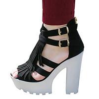 Women\'s Summer Platform Fabric Dress Casual Chunky Heel Block Heel Buckle Zipper Tassel