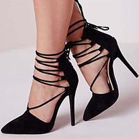 Women\'s Heels Spring Summer Fall Ankle Strap Fleece Office Career Casual Party Evening Dress Stiletto Heel Hollow-out Zipper Lace-up