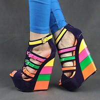 Women\'s Shoes Wedge Heel Platform Peep Toe Sandals Dress Black/Pink/Navy