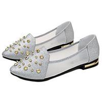 Women\'s Flats Spring Summer Fall Club Shoes Light Soles Leatherette Outdoor Office Career Casual Walking Flat Heel Rivet Silver Gold