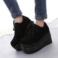 Women\'s Oxfords Creepers Suede Spring Summer Fall Casual Creepers Lace-up Platform Black 2in-2 3/4in