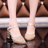 Women\'s Spring Summer Fall Leather Glitter Dress Party Evening Chunky Heel Block Heel Sequin Silver Gold