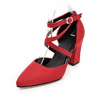 Women\'s Heels Spring Summer Fall Club Shoes Fleece Office Career Dress Casual Chunky Heel Buckle Black Green Red Gray