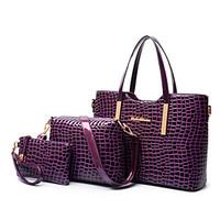 women pu patent leather barrel shoulder bag tote purple red black